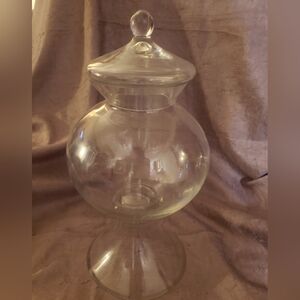 Beautiful Vintage Glass Pedestal Apothecary Jar with Lid
